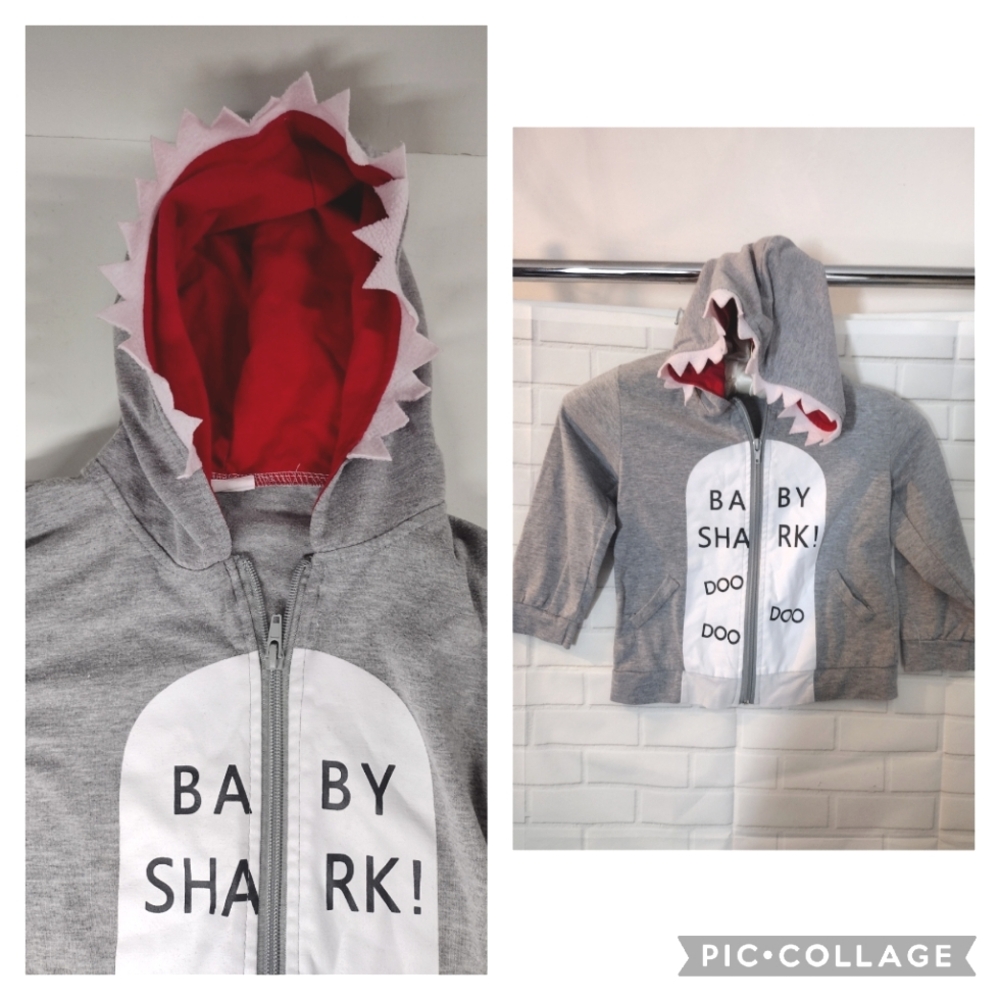 Baby Shark Gray Hoodie Shark Teeth Sweater